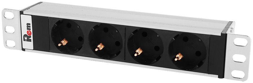 Блок розеток Rem-10 без шнура, 4 Sсhuko, вход IEC 60320 C14, 10 A, алюм., 10" — изображение товара