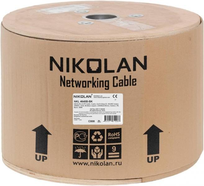 (Снято с поставок, см. аналоги :NMC 4140B-BK ) Кабель NIKOLAN U/UTP 4 пары, Кат.6, 250 МГц, 305 м, внешний, PE, черный